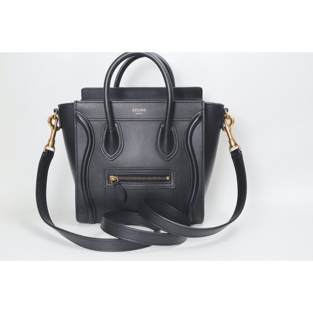 Celine Bag Nano Luggage Smooth Black Leather Crossbody Handbag Tote Authentic - Picture 1 of 16